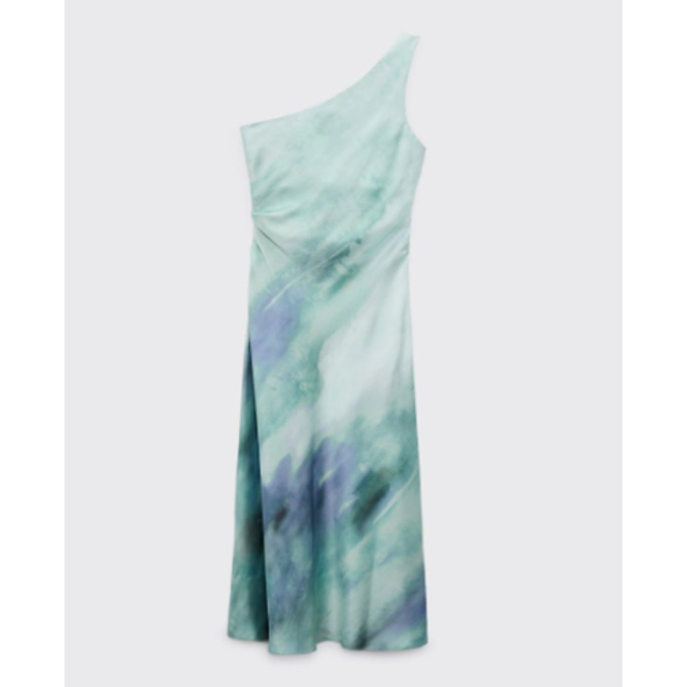 NEW Zara Asymmetric Midi Satin Effect Dress - Size LARGE